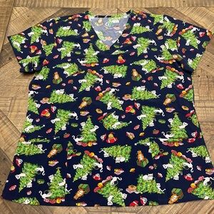 GT Performance Christmas Tree Print Scrub Top - Navy
